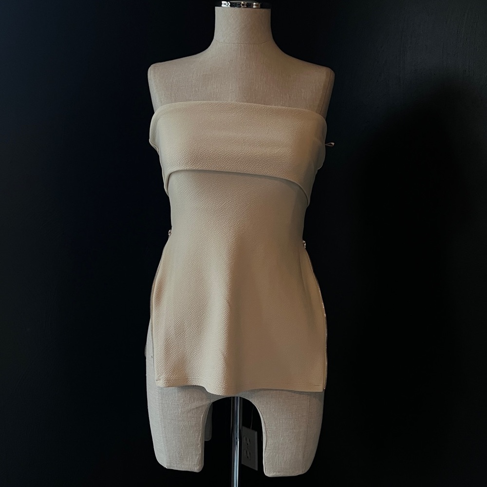Zara biege tube top with zipper detail